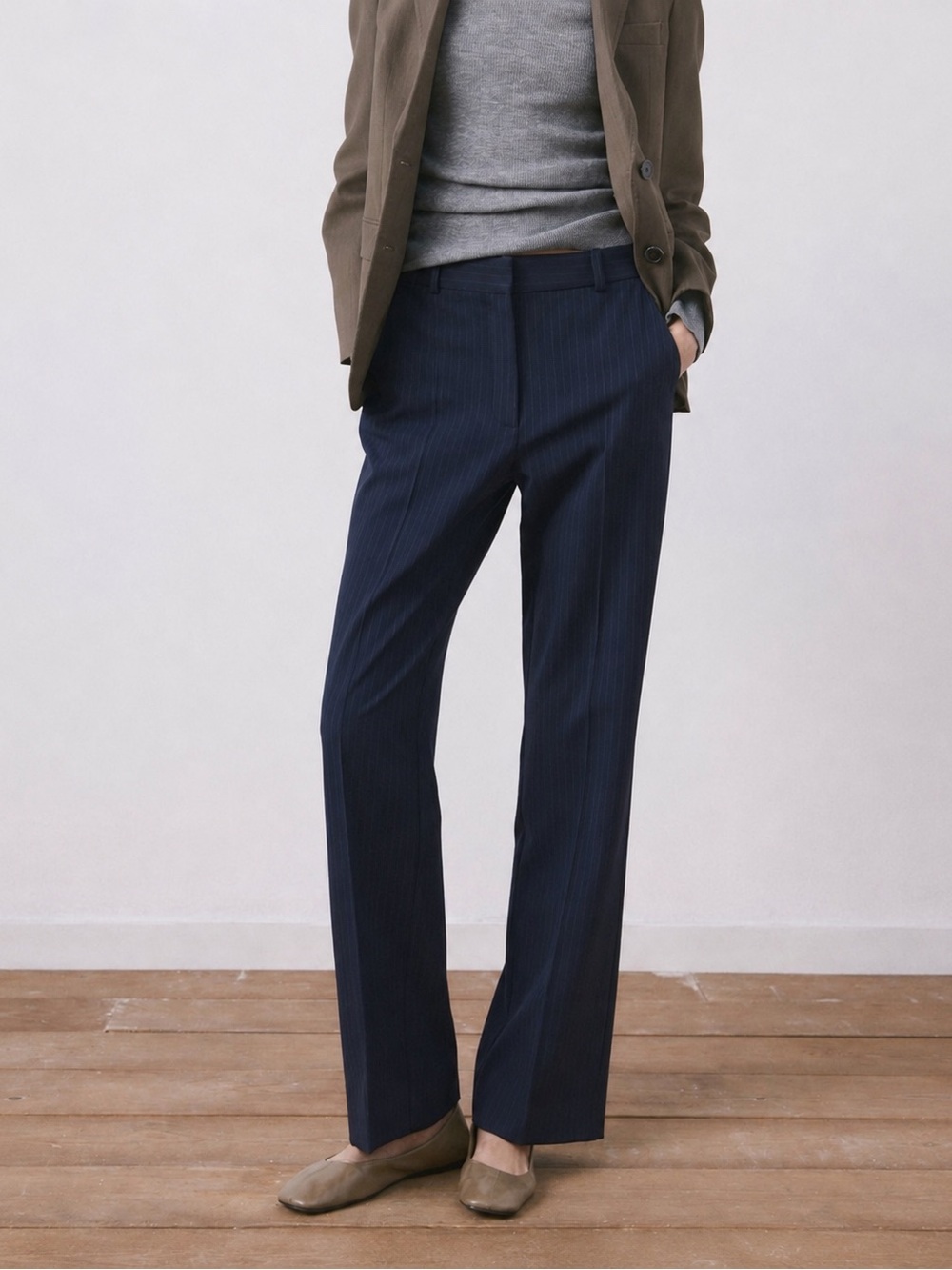 Na-kd navy blue slacks dress pants straight wide leg career bottoms Euro 34/ US